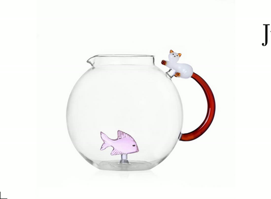 TABBY CAT jug Fish&Cat w / amber tail