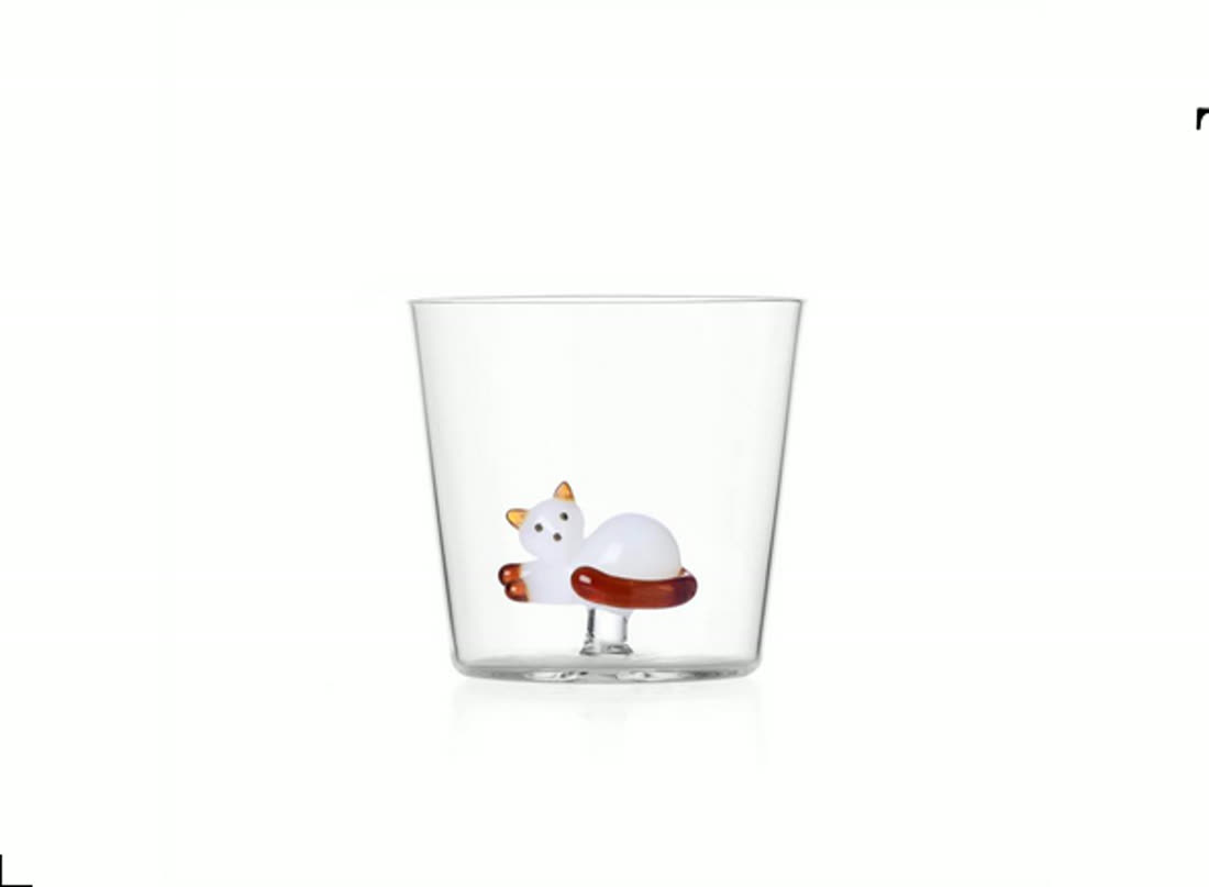TABBY CAT Tumbler Lying Cat w / amber tail